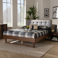 Baxton Studio Natalia-Light Grey/Ash Walnut-Full Natalia Mid-Century Modern Light Grey Fabric Upholstered and Ash Walnut Finished Wood Full Size Platform Bed